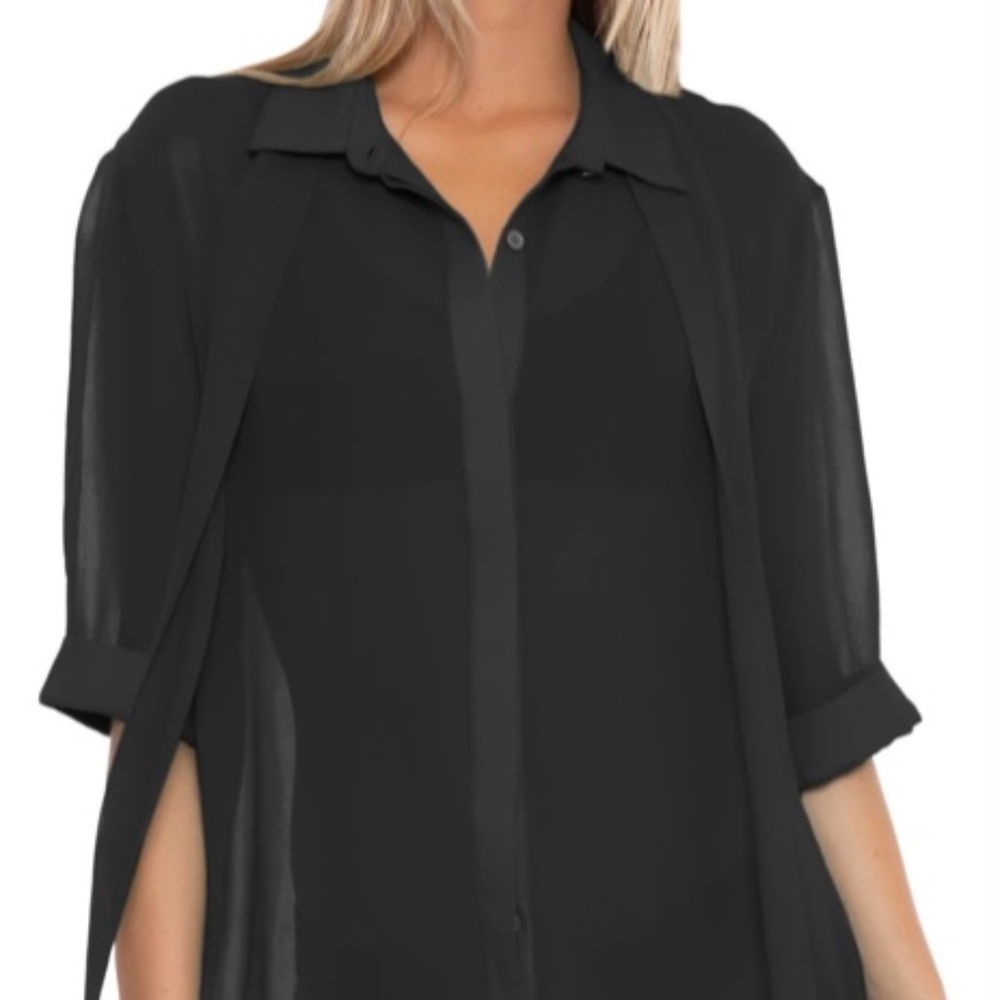 Trina Turk Women's Standard Sicily Scarf Collar Button Up Shirt Dress, Black, XS